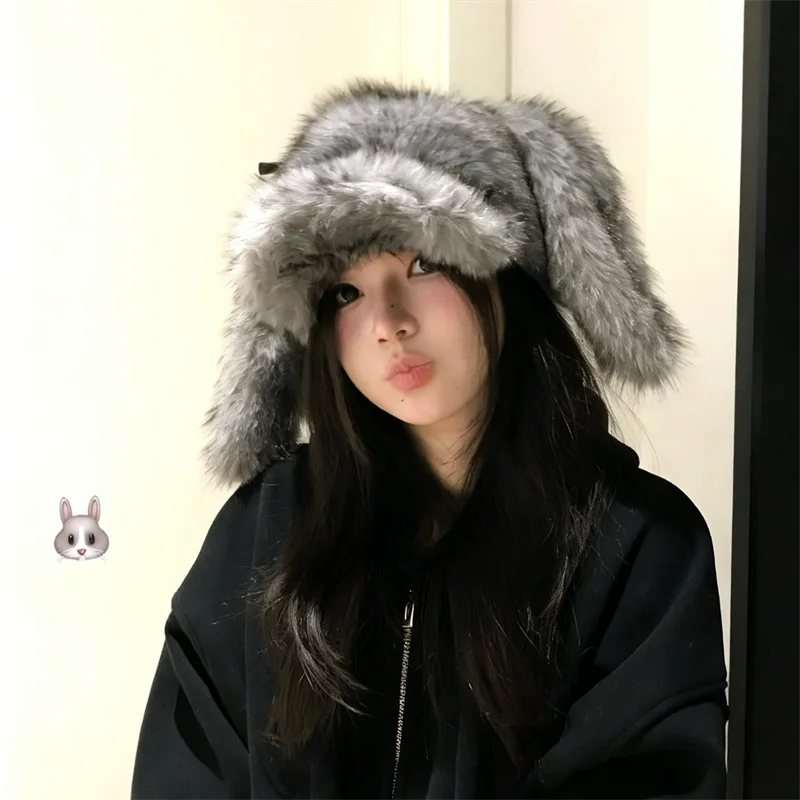 فيلم أنيمي أرنب مضحك لطيف الأذن تأثيري قبعة أفخم الشتاء يندبروف قبعة زي الكرتون فتاة مريحة الدعامة الدافئة #3