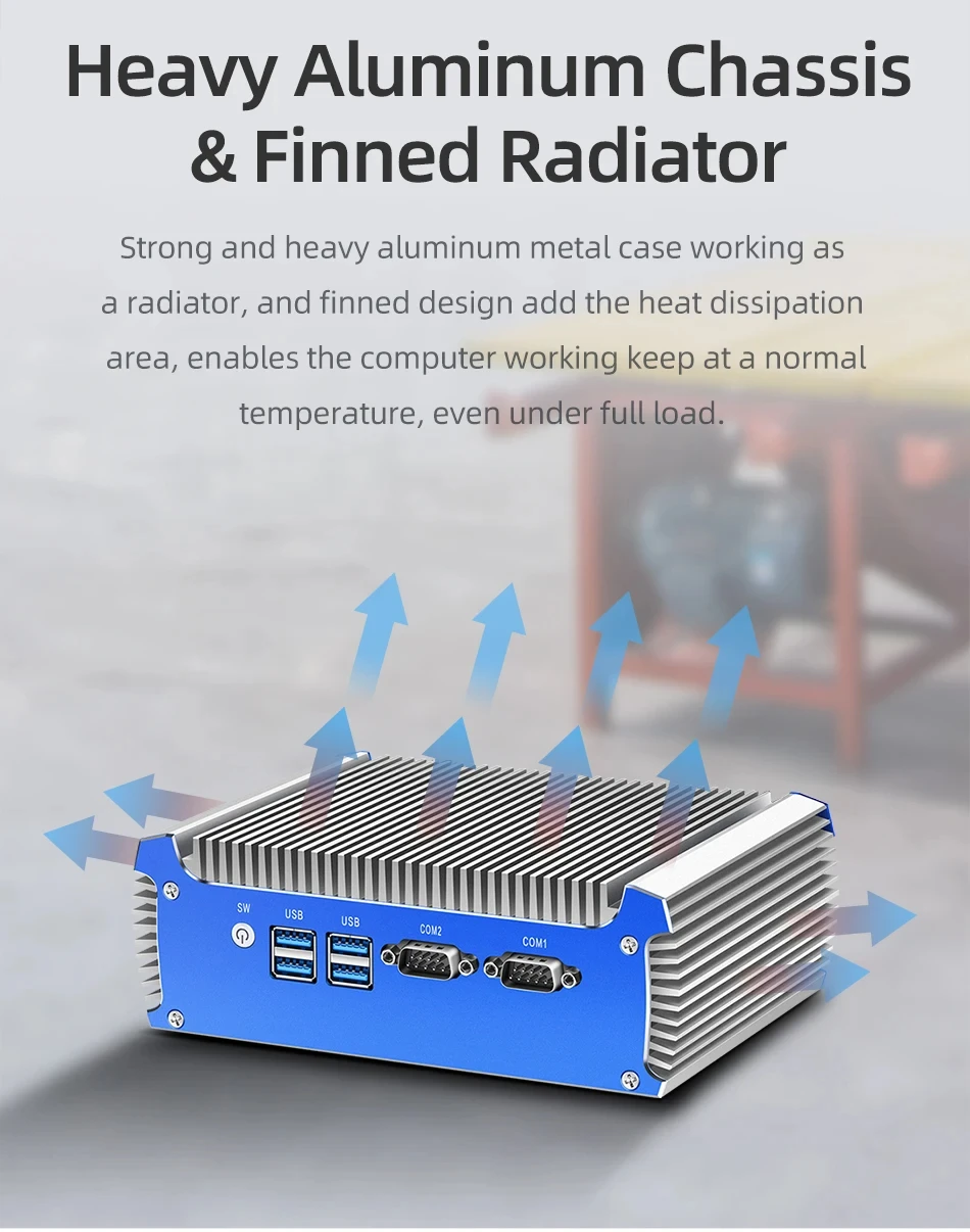 Helorpc Fanless Industrial Mini PC with Inter Core i7-5500U Support WIN10  WIFI with 4xUSB3.0 1xHDMI 1xVGA 2xRS232 Computer