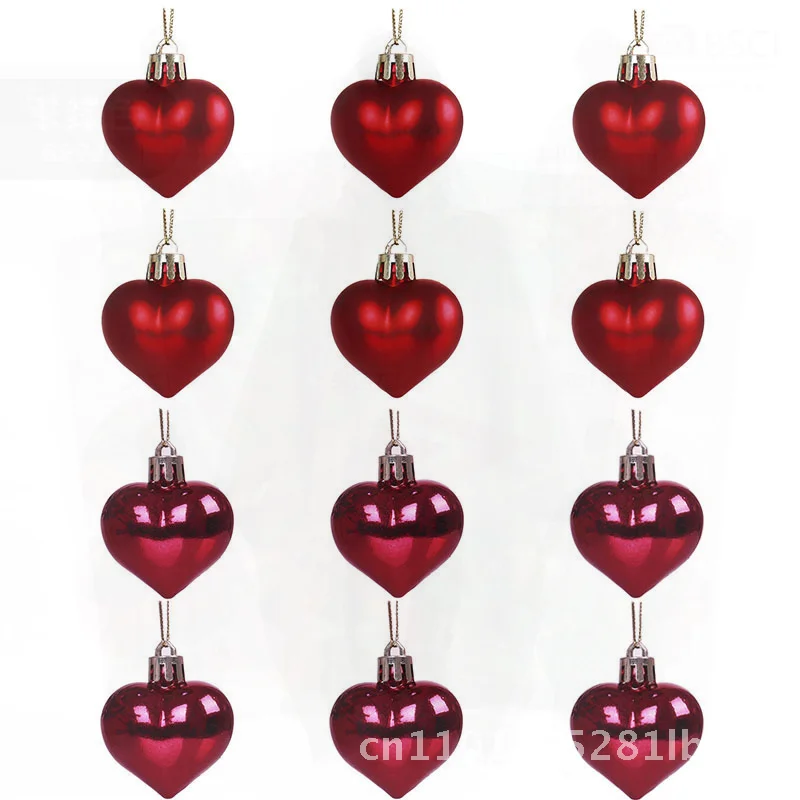 

Love Christmas Tree Pendant Heart-Shaped Plastic Hanging Decorative Ball Electroplated Gold Champagne Red Wine Lake Blue Sizes