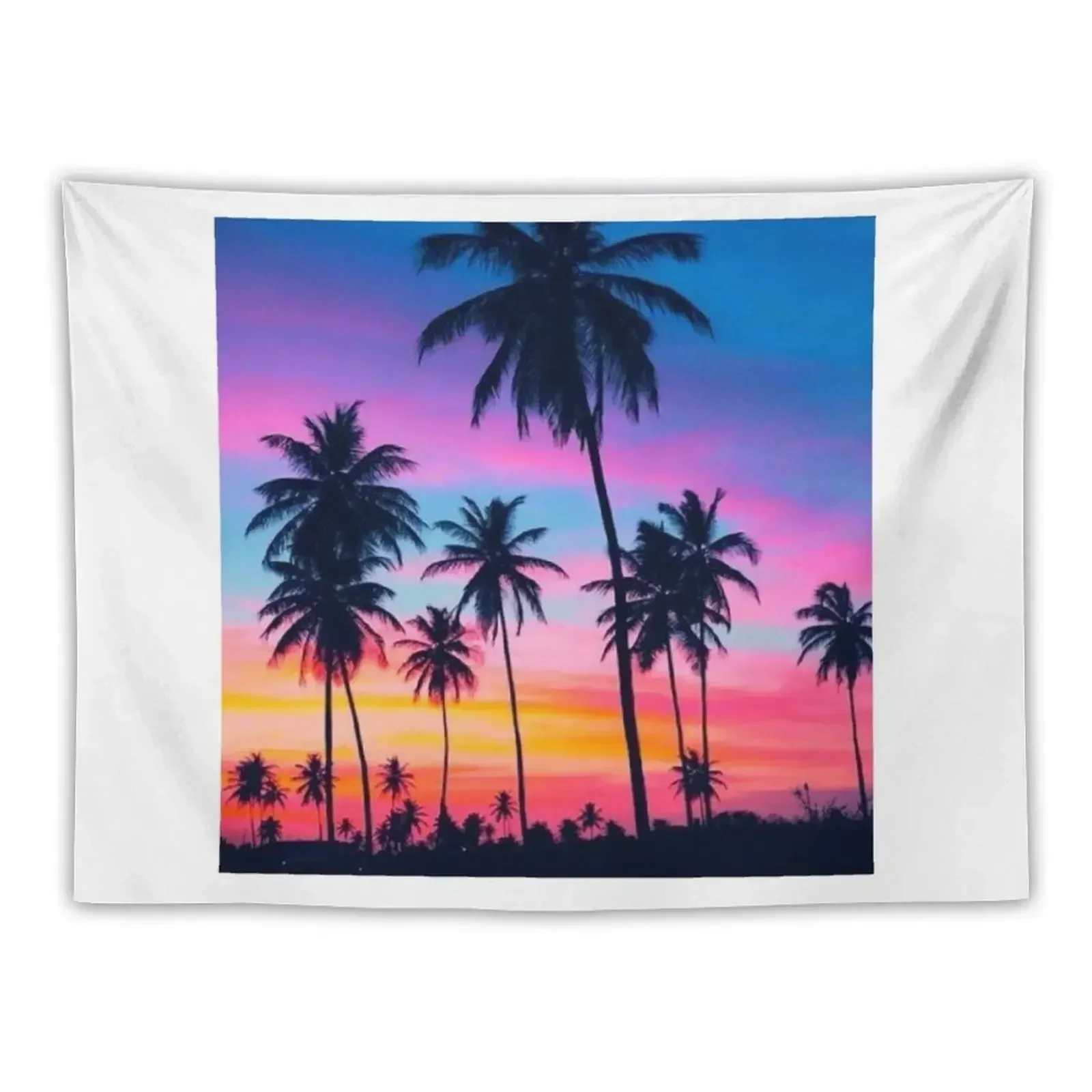 

Tropical Pink Sunset Palm Tree Tapestry Wallpaper Cute Room Decor Tapestry