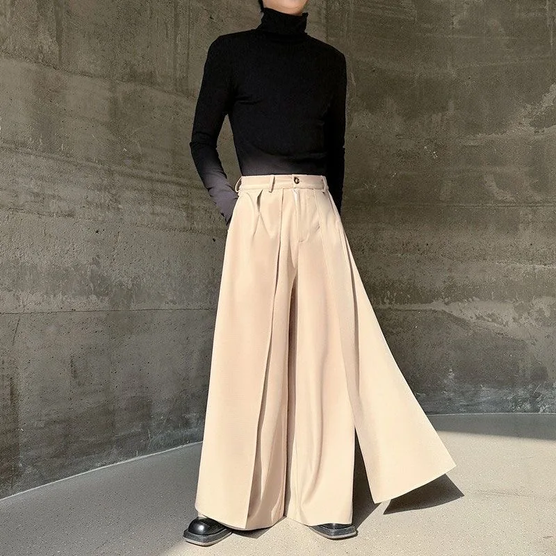 Male Trendy Chic Design Pants Skirts Men Split Festival Dinner Banquet Party Stage Senior Trousers Charming Wide Leg Loose Pants