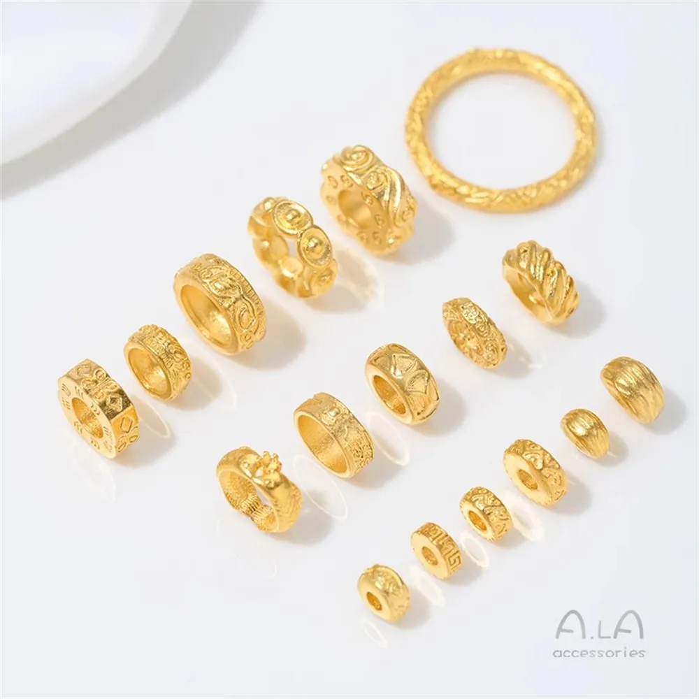 Vietnam Sand Gold Paper Pattern Spacer Pisces Ingot Big Hole Bead Barrier Running Ring DIY Bracelet Jewelry Accessories