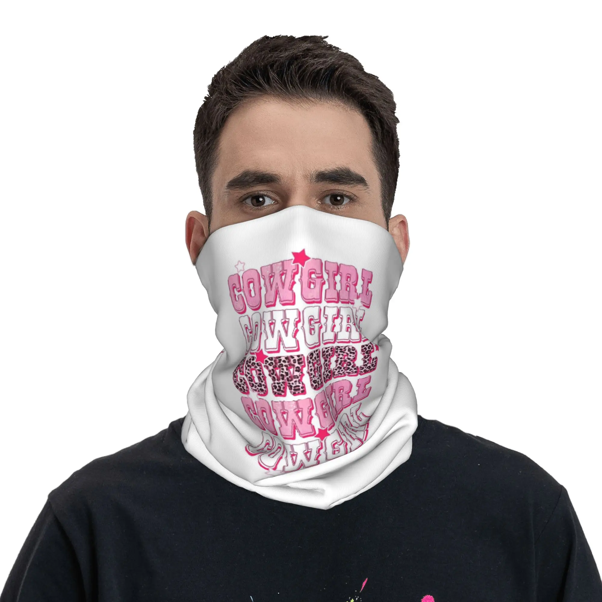 Pink Preppy Stars Cowgirl Bandana Neck Gaiter Printed Mask Scarf Face Mask Cycling Unisex Adult Winter