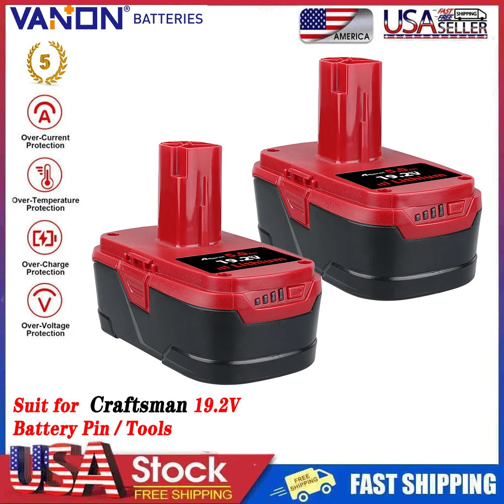 

VANON 2Pcs 5.0Ah Li-on Battery Replace for Craftsman 19.2V Battery Pin for C3 XCP 11375 1323903 315.114852 Cordless Power Tools
