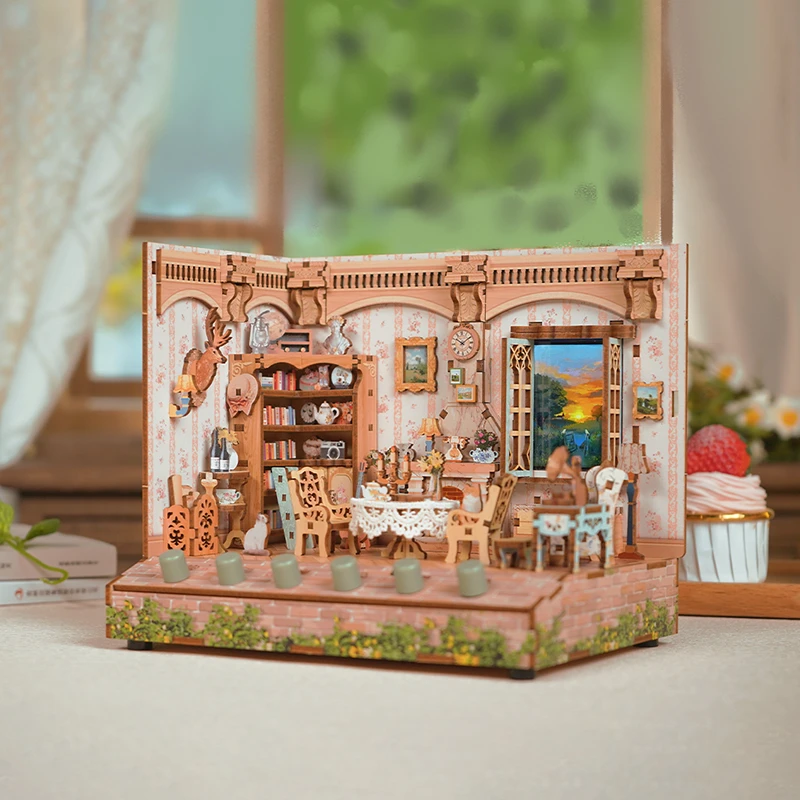 DIY Wooden Doll Houses Van Gogh\'s Bedroom Casa Miniature Building Kits with Furniture USB Power Dollhouse for Adults Gifts