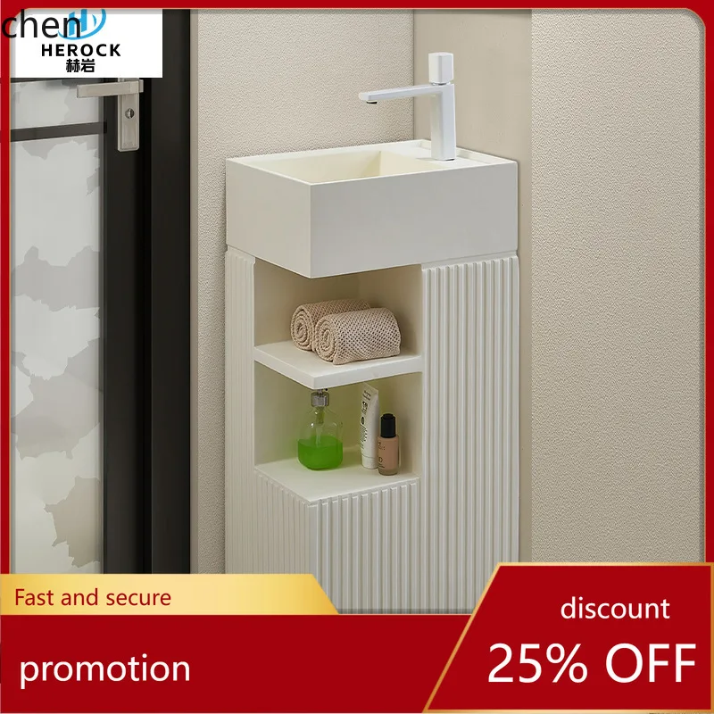 

HT Freestanding Wash Basin for Home Bathroom Small Vertical Creative Integrated Washstand Toilet Floor-standing Sink Basin