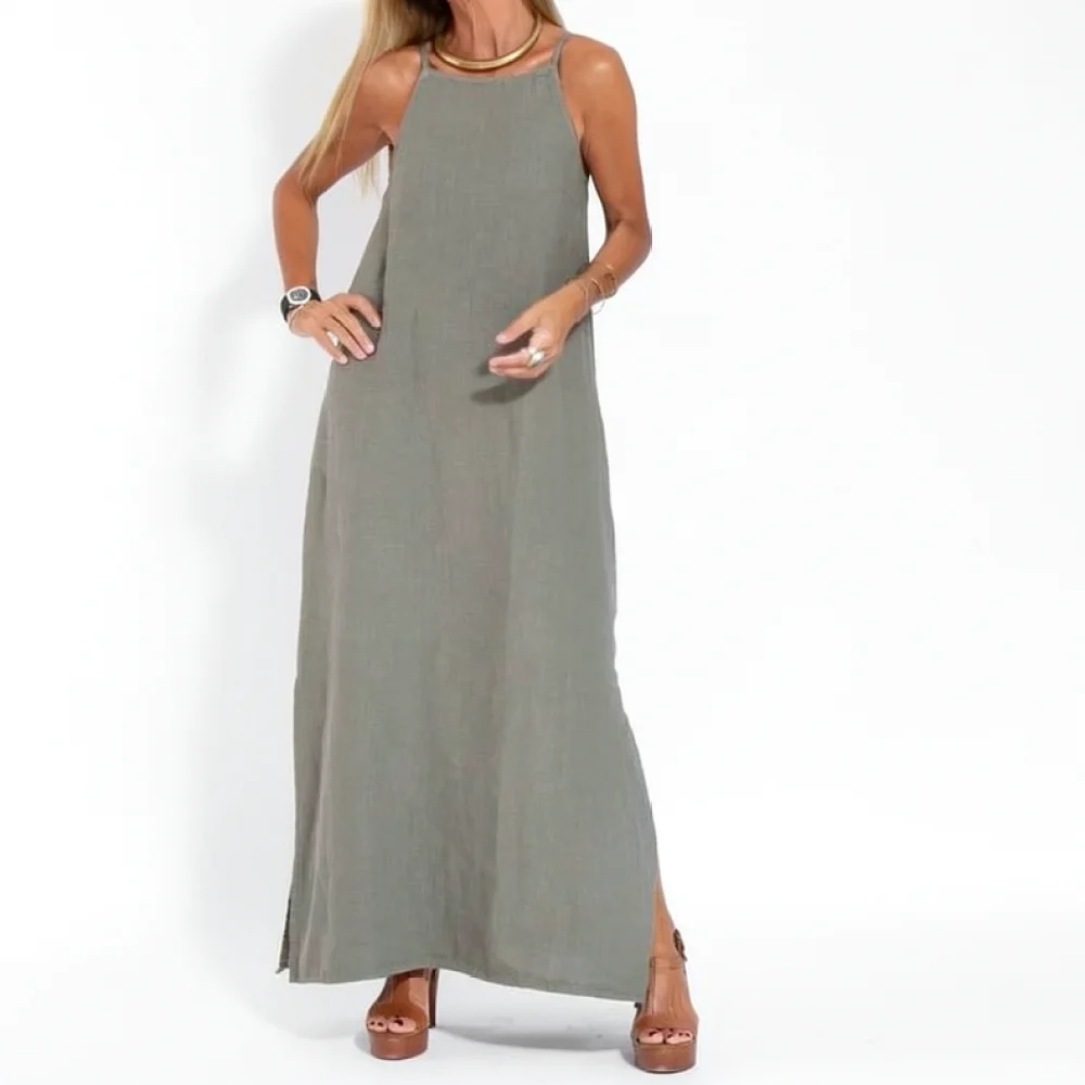 Gaun Slip Linen Katun Bernapas - Boho Summer Beach Maxi Dress ulasan dan harga