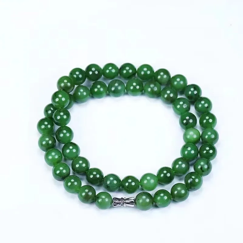 Natural 100% real green hetian jade round beads necklace Sweater chain jade pendant jewellery for woman gifts Bless peace