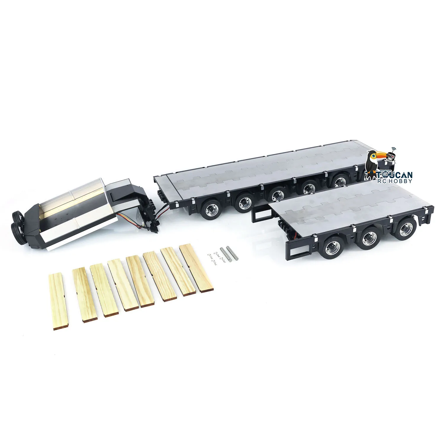 RC 9 Axles Metal Trailer 1/14 Scale Extendible Trailers with LED Lights for Remote Control Tractor Truck Car Models TH23522