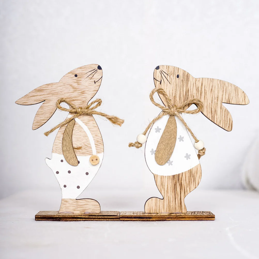 Rabbit Statues Easter Ornaments Gnomes Decorations for Home White Wooden Desktop