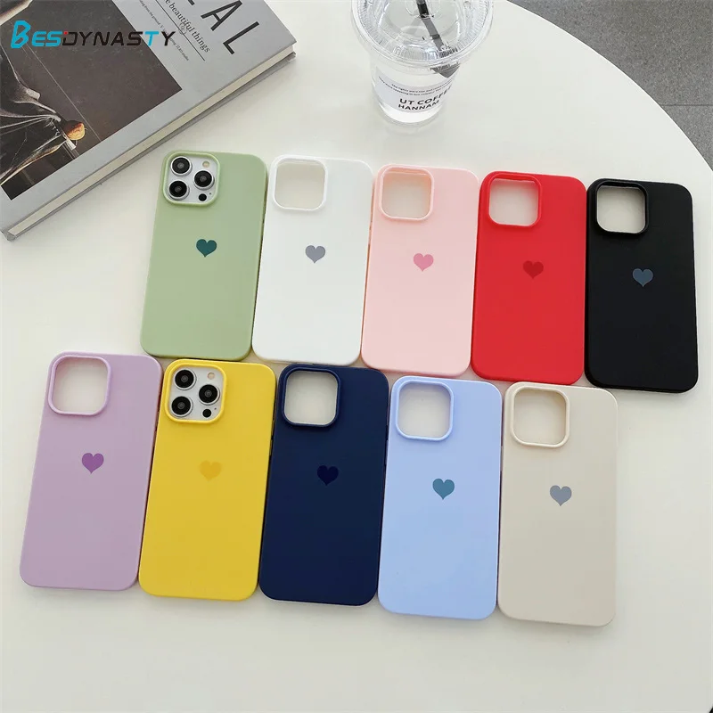 Simple Candy Color Love Heart Phone Case For Iphone 15 11 12 13 14 Pro Max 7 8 Plus XR XS MAX Mini Silicone Soft TPU Back Cover