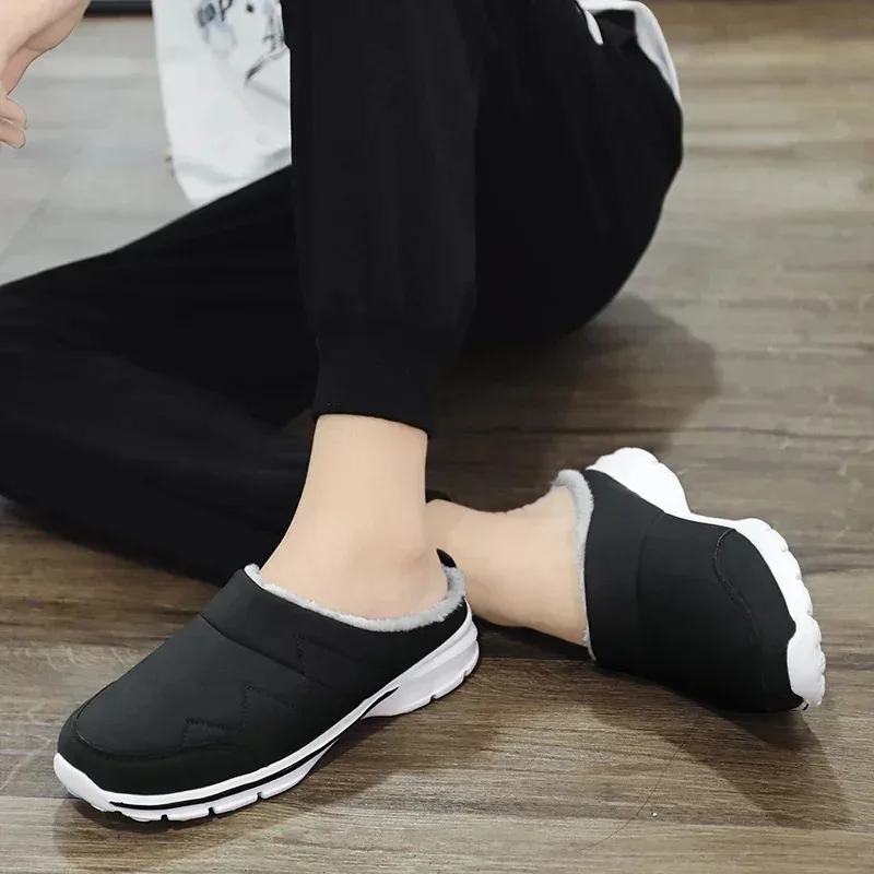 

Зимняя мужская хлопковая обувь, сохраняющая тепло, домашние мужские полутапочки, нескользящая женская повседневная обувь, мягкие удобные зимние тапочки для пар