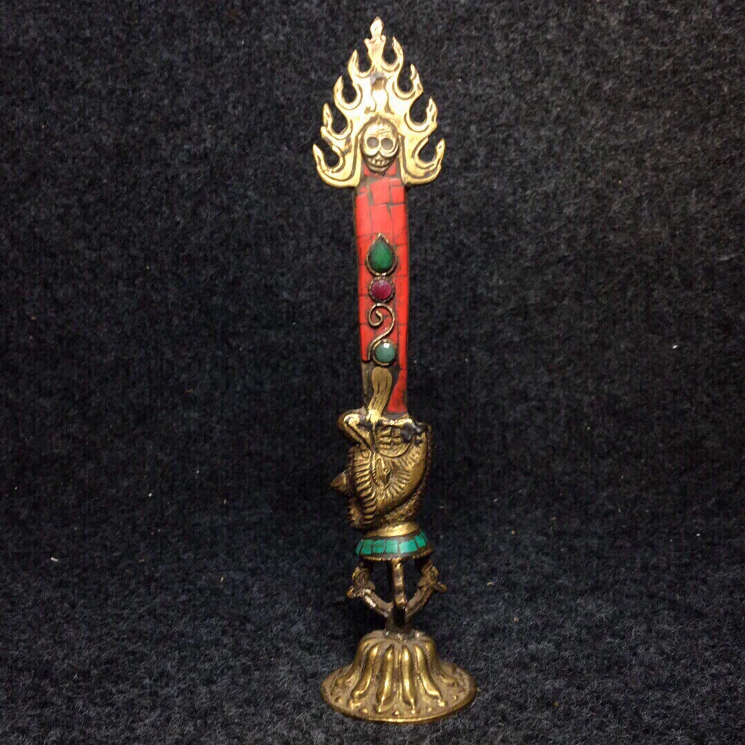 

Chinese Nepalese reflux ritual ware inlaid with turquoise Manjusri ritual ware ornaments