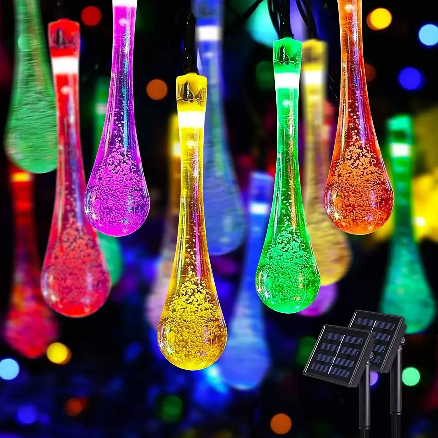 led outdoor water drops solar lamp string lights 100 50 30 20leds fairy holiday christmas party garland garden waterproof 01