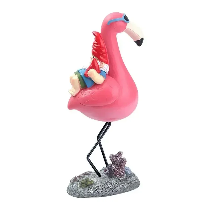 Flamingo Decor For Garden Yard Art | Funny Lawn Figurine | Garden Gnome Reclining On Flamingo Statue On Flamingo Colourful