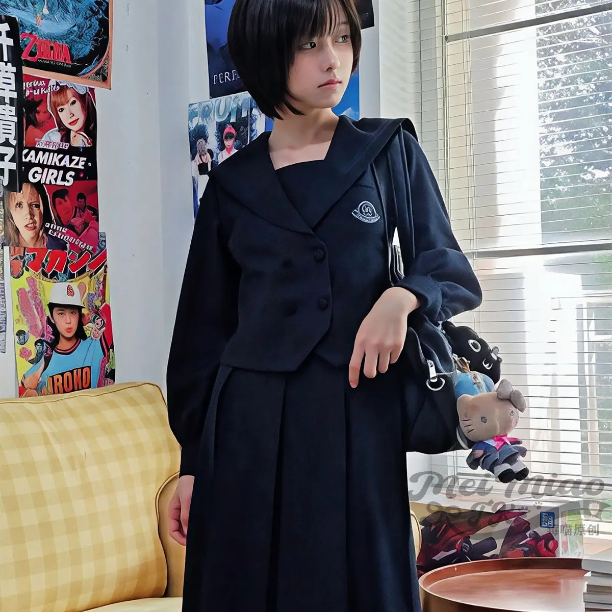 

Japan Genuine Jk Sailor Suit Original Jk Uniform Suit Waist Double Breasted Cyan Box Pleats