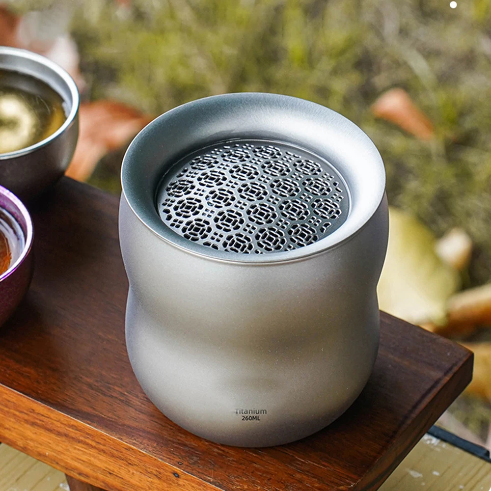 Pure titanium double-layer tea maker, Anti-scalding titanium cup, Pure titanium gourd tea infuser travel kit, Titanium tea set