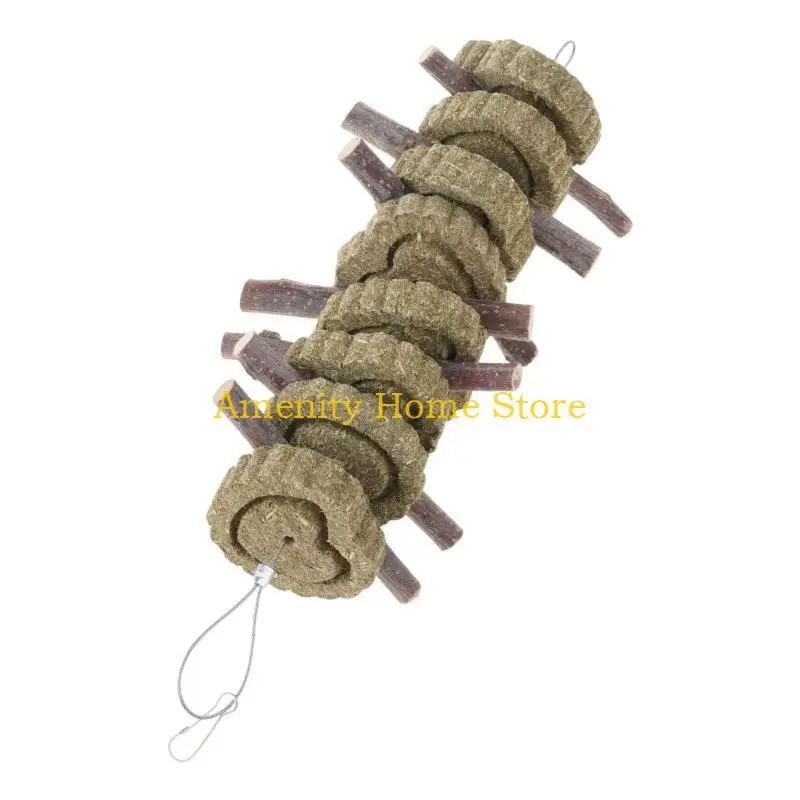 F26C Natural Bunny Chew Toy for Teeth Grass Cookie Sticks Small Animal Cage Accessories Hang for Rabbit Squirrel Hamster