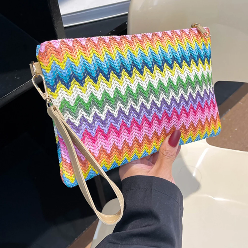 Vintage Hand Woven Clutch Bag Colourful Money Beach Long Bag Handmade Casual Portable Elegant Exquisite for Weekend Vacation