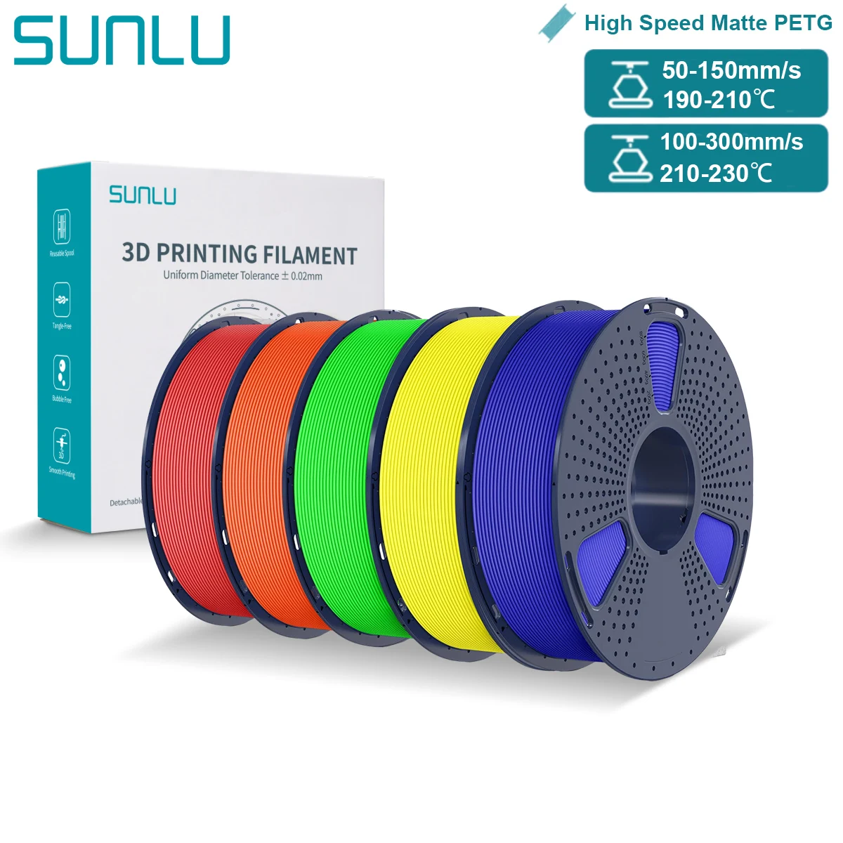 SUNLU Hochgeschwindigkeits-Matt-PETG-Filament, 1,75 mm, hohe Zähigkeit, einfaches Drucken, schnelles 3D-Druckmaterial, langlebig, glatte Oberfläche, 1 kg Spule