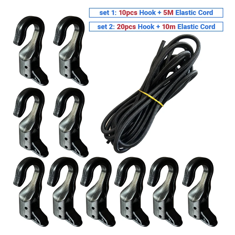 5M/10M Heavy Duty Elastic Bungee Shock Cord Strap Stretch Plastic Hook for Car Luggage Tent Kayak Boat Canoe Bikes Rope Tie