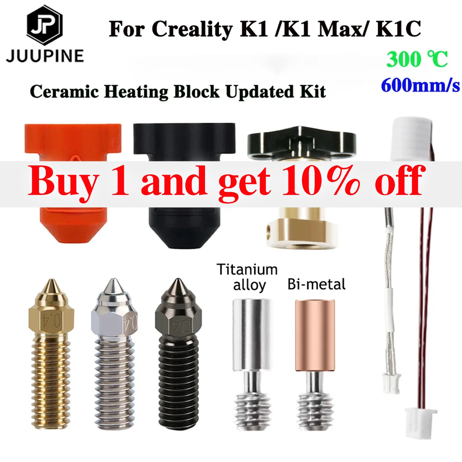 For Creality K1/K1 MAX Ceramic Heating Block Kit  K1C Heater 300°C High Tem/Flow 600mm/s High-speed Printing 60W Heating