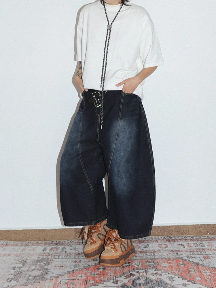 

Loose Straight Leg Men's Jeans mid Waist Five orts Summer Casual Cotton Denim Youth Faion Loose Banana Pants