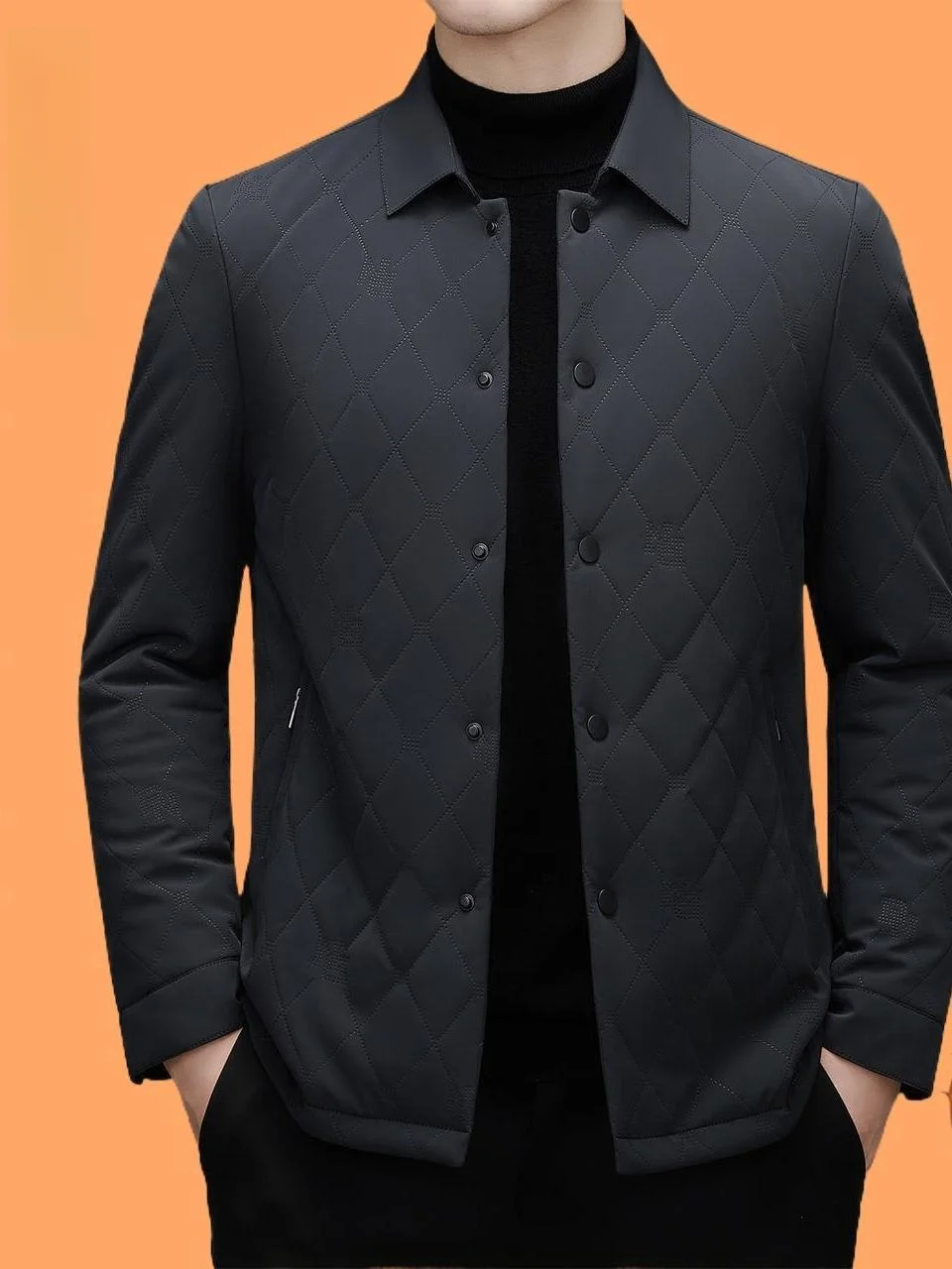 

Мужская осенне-зимняя куртка из шелкового хлопка на пуговицах, деловая, теплая, приталенная, стандартной длины, с воротником