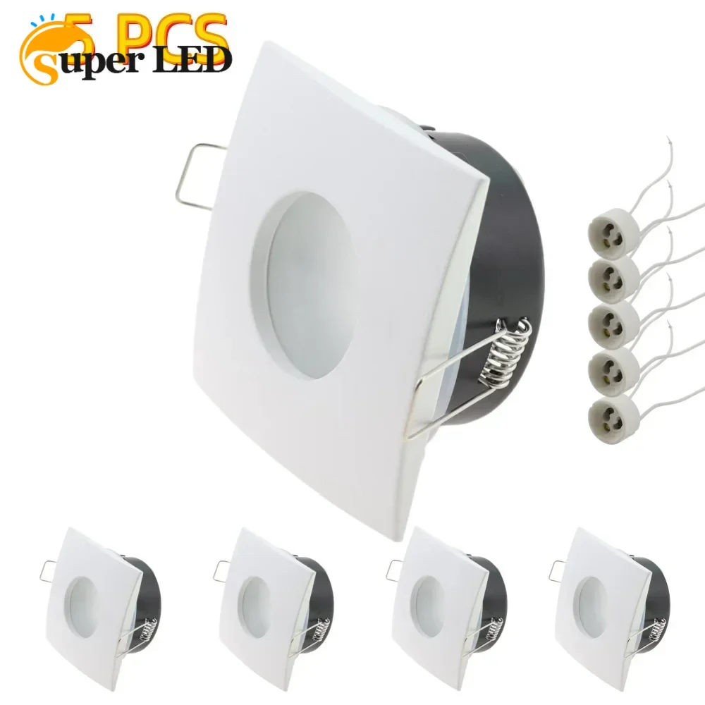 

5PCS Recessed Downlight Kit Spot Light Fitting Bathroom IP65 with GU10 Socket Square LED Bulb Fixture Ceiling Bulb Lamp Frame