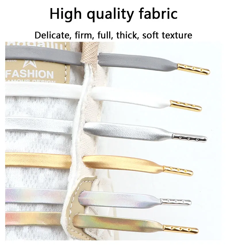 Flache PU-Leder-Schnürsenkel, wasserdicht, mit Metallkopf, gold, silber, laserreflektierend, für Sportschuhe und Basketballschuhe – Detail 6