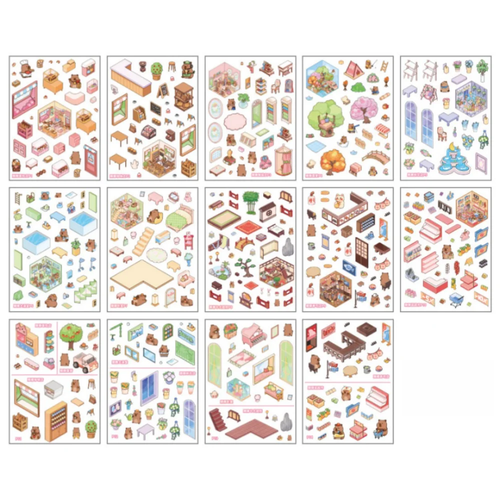 جديد ثلاثية الأبعاد المشهد ملصق كتاب لطيف كابيبارا لتقوم بها بنفسك مصغرة المشهد ملصقات الحيوانات الأليفة 10 مشاهد جيب المشهد عدة للأطفال الأطفال #5