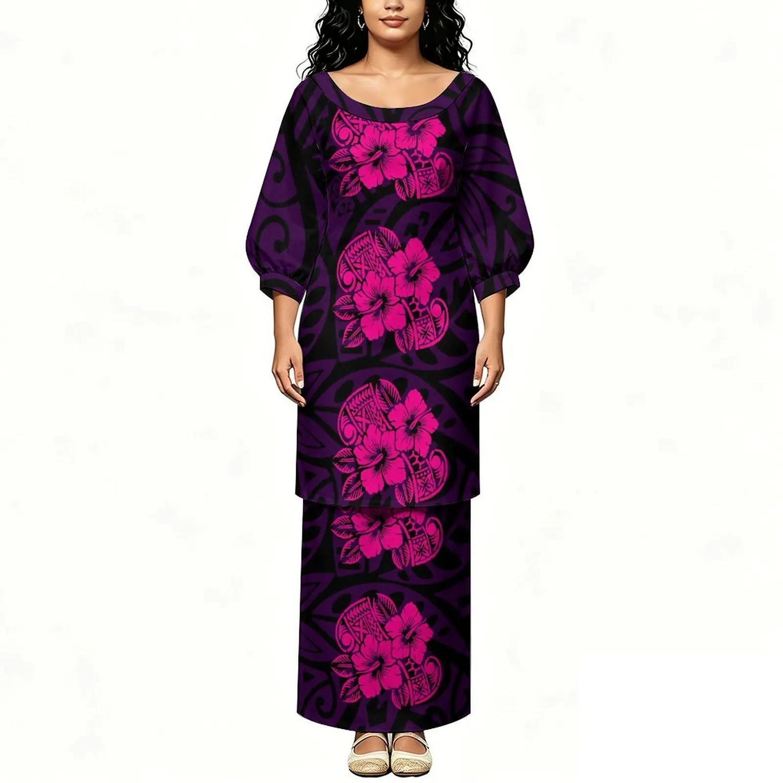 Newly Designed Polynesian Island Custom Women'S Short-Sleeved Tops And Long Dresses Samoa Holiday Party Puletasi Dress