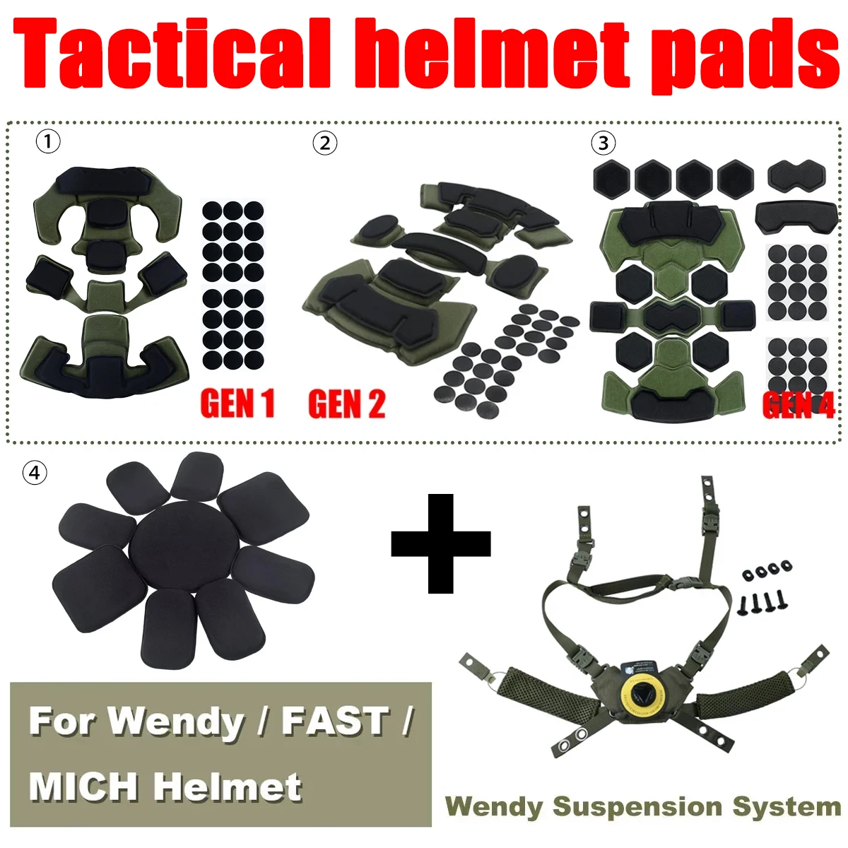 Sistem Suspensi Bantalan Helm Taktis & Bantalan Busa Memori Gen 4 /Gen 1/Gen 2 untuk Helm Wendy FAST MICH Aksesoris Helm Wendy Pad