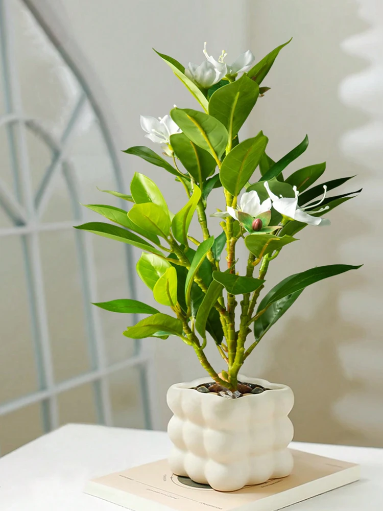 21–40 cm künstliche Azaleen-Pflanzen, künstlicher Gummibaum, tropische Palmenblätter, künstlicher Ficus mit Blumen, grüne Kunststoffpflanzen für Zuhause – Detail 4
