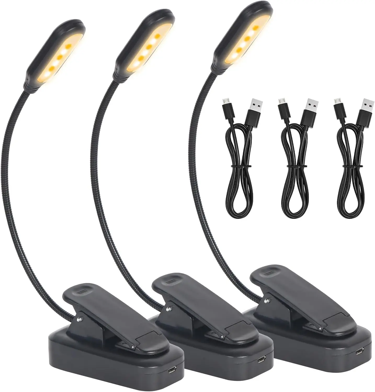 

3-Pack USB-C Rechargeable Book Light, 3 Color Temperatures, Stepless Dimming, Flexible Gooseneck, Eye-Protecting LED Reading Light for Bed