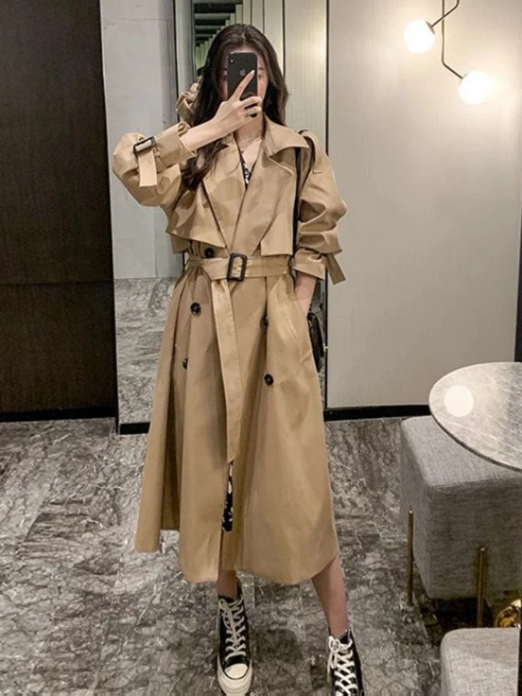 Windbreaker Jacket for Women in Spring and Autumn Medium To Long Length Small Stature British Style Trendy Coat