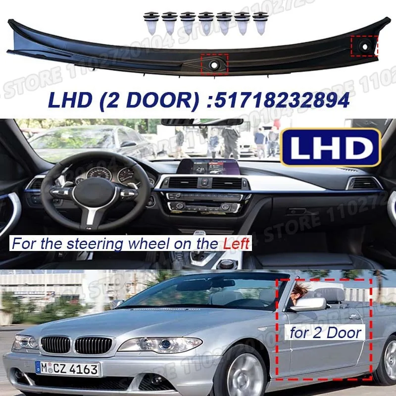 Voor E46 2 Deur 1999-2006 Coupe BMW Ruitenwisser Cowl Panel Cover LHD 323Ci 325Ci 328Ci 330Ci M3 51718232894, RHD 51718232896