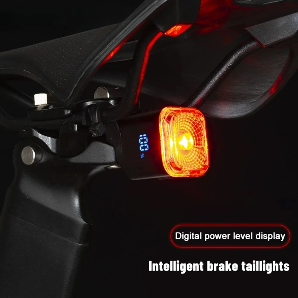 Smart Bike Tail Light with Digital Battery Display Auto Bike Brake Rear Light Type-C Rechargeable Bicycle Accessories