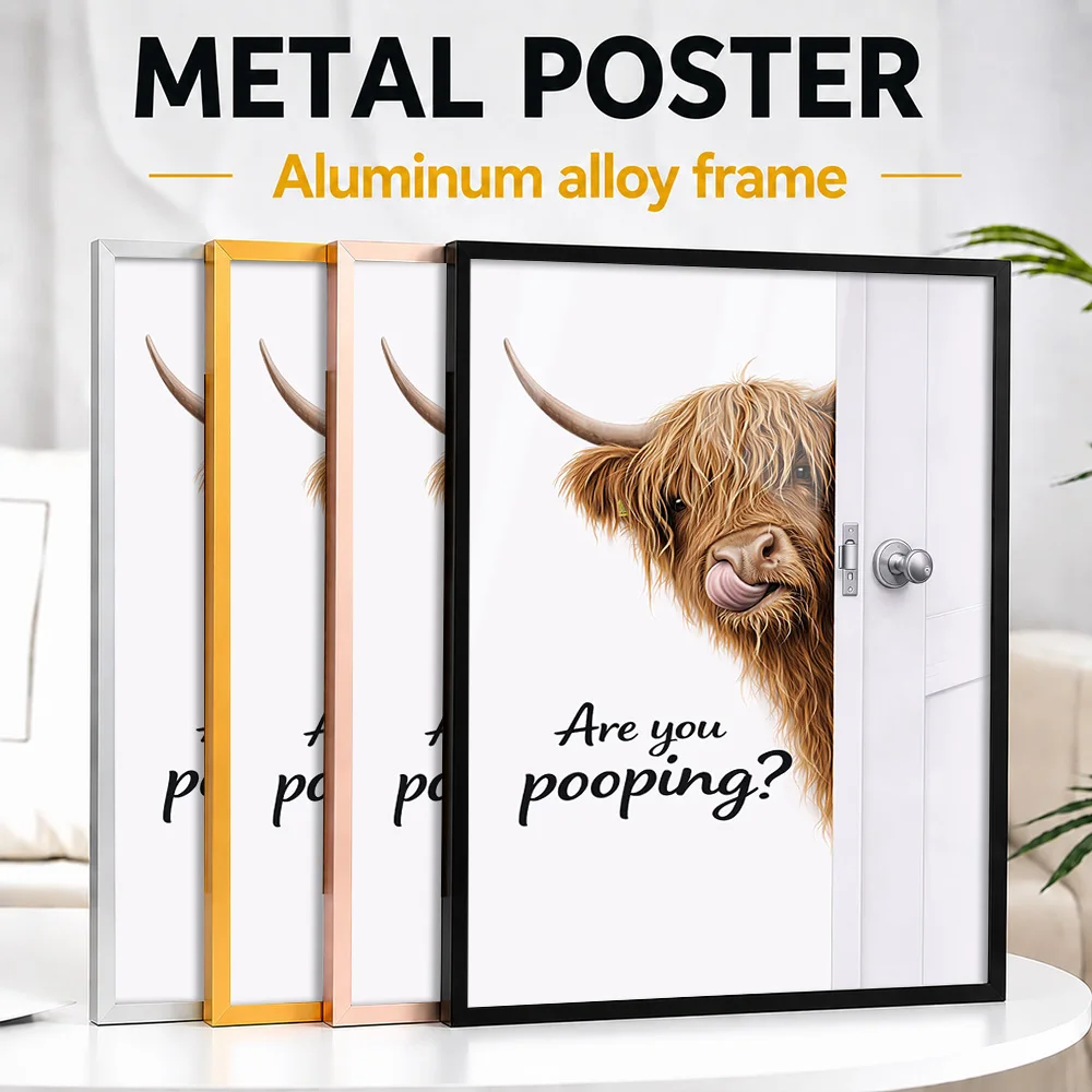 Are You Pooping Highland Cow Framed Metal Poster Personalized Photo Retro Comedy Style Wall Art For Bathroom Funny Friend Gift