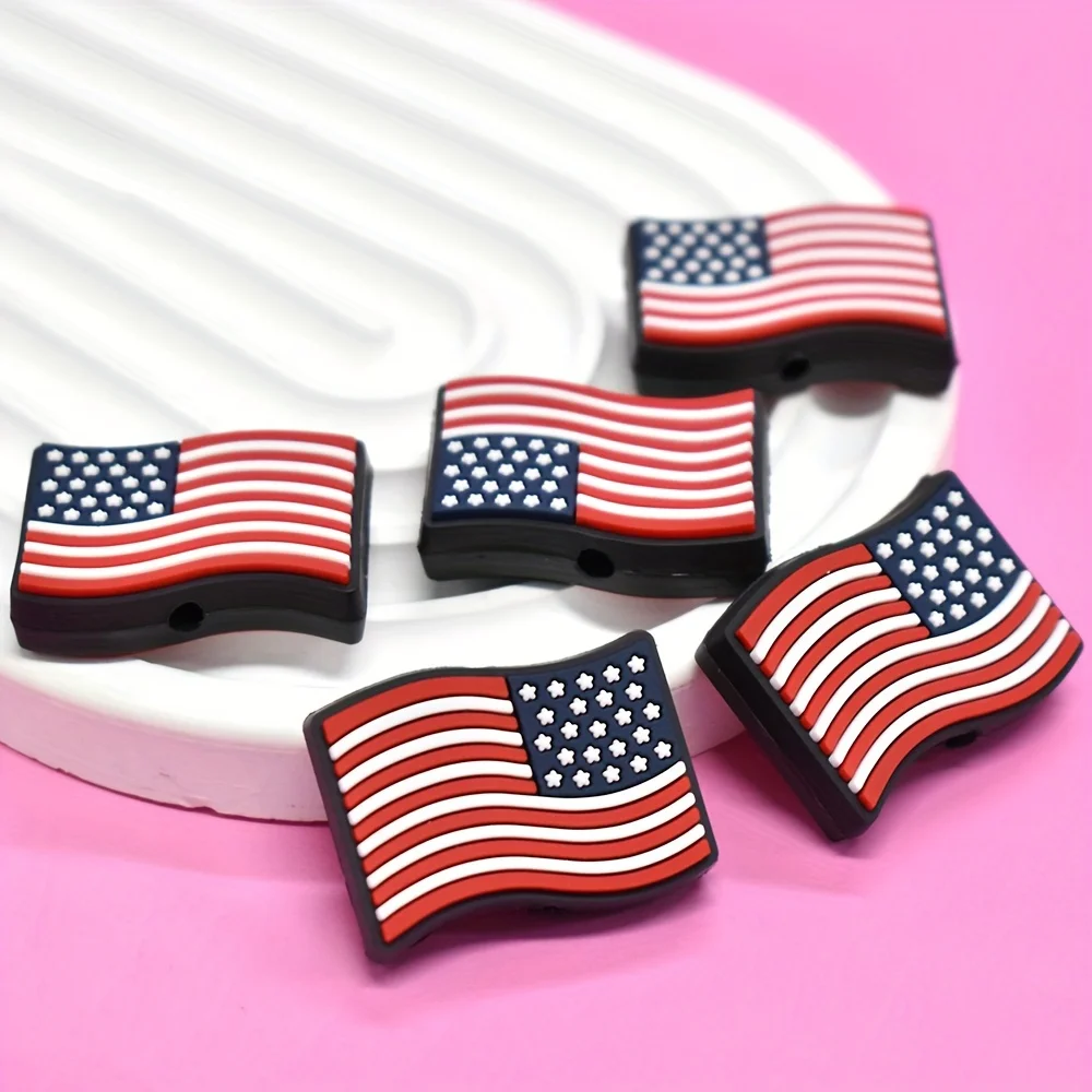 

10 piece set of plastic material, suitable for pen decoration, DIY American flag focal beads, no pen