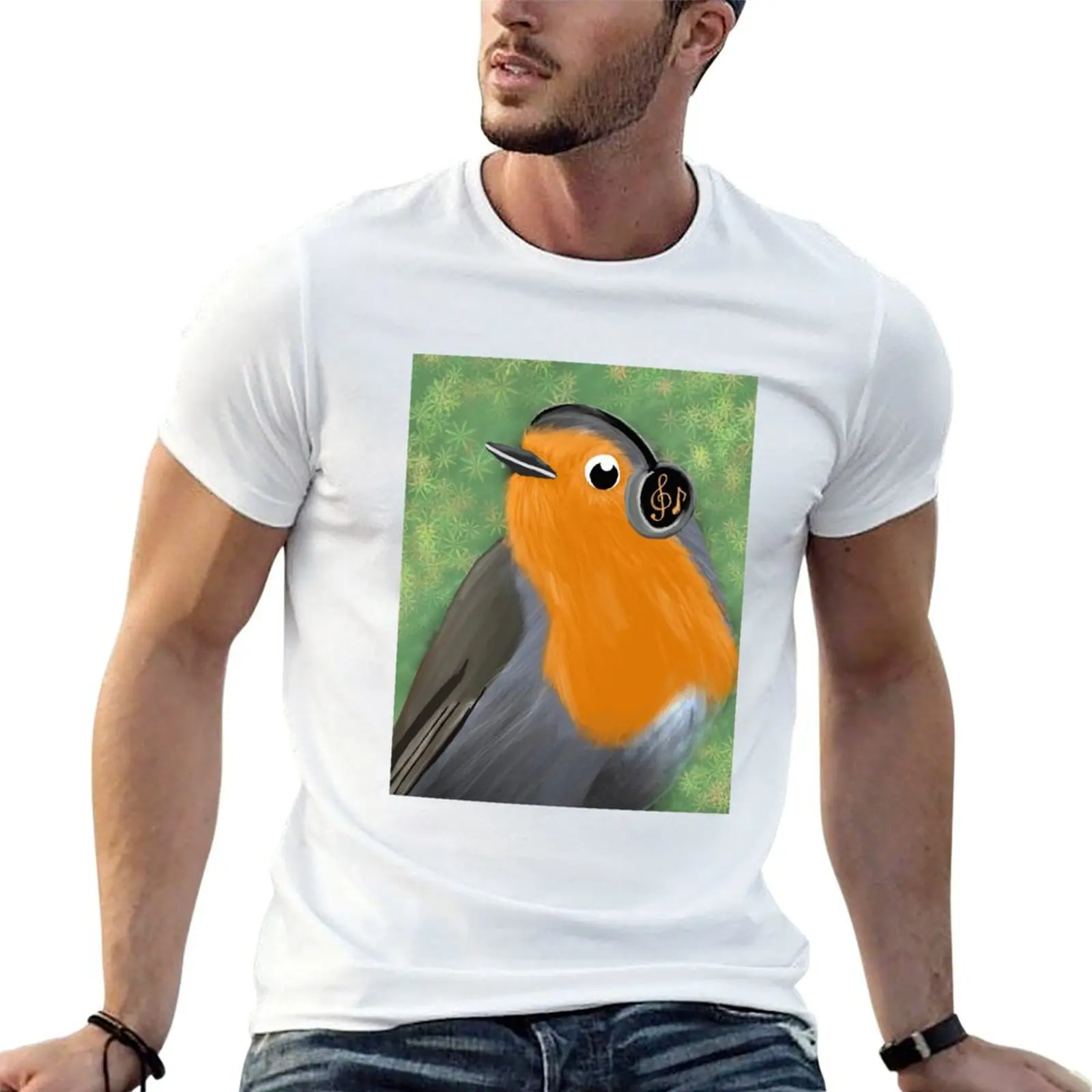 Robin with headphones T-Shirt Cool Feeling Summer Tee Shirt