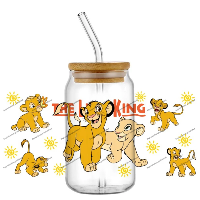cartoon the lion design UV DTF Cup Wrap transfer Sticker Durable Washable SelfAdhesive for 16oz Tumblers Home decoration
