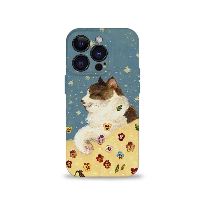 

Blue Star Dust Flower Sleeping Cat Phone Case for IPHONE 17Air 16E 15PROMAX 14Plus 13 12 MINI 11 16Plus XR Acrylic Phone Cover