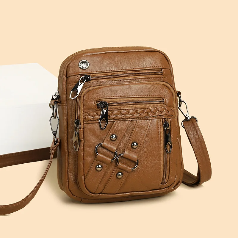 

New Washed Leather Small Bag, Fashionable Single-shoulder Crossbody Bag, Multi-functional Large-capacity Retro Mobile Phone Case