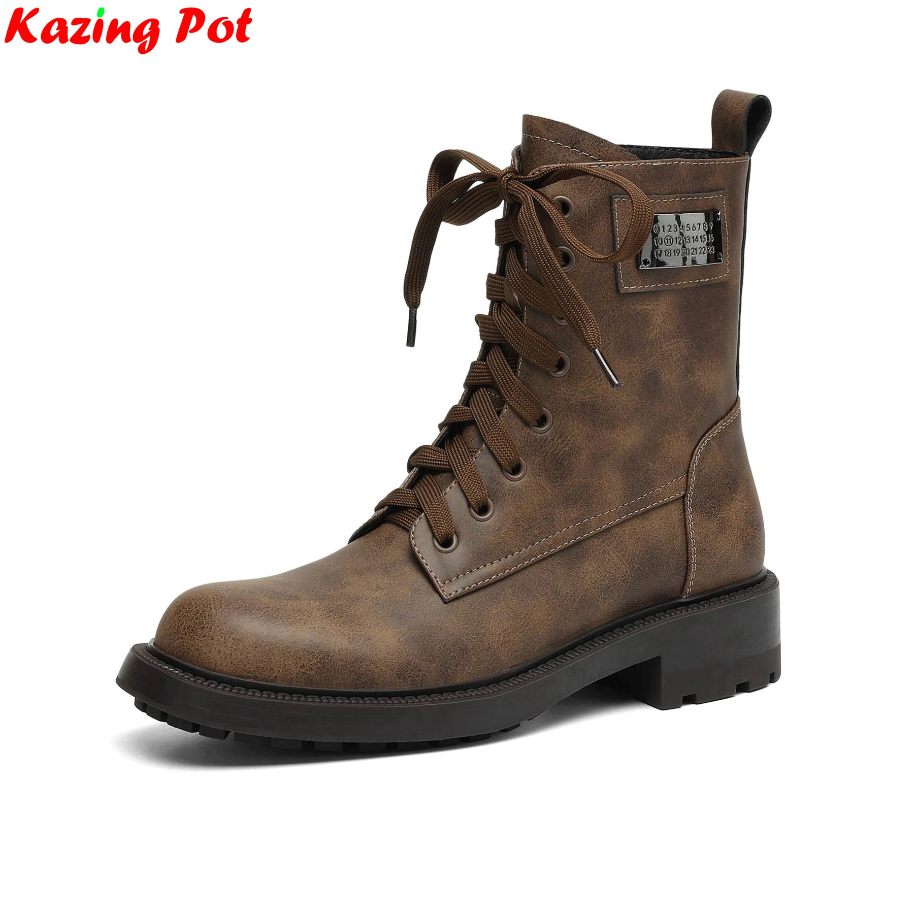 

Plus Size 34-42 Cow Split Leather Med Heels Modern Boots Winter Autumn Retro Shoes Office Lady Casual Concise Women Ankle Boots