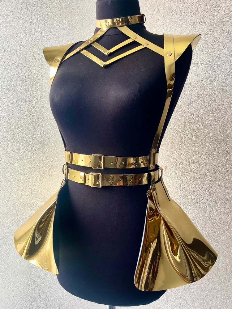 Music Festival Cyberpunk Holographic Colorful Suspender Dress Prom Accessories Belt Cosplay Costume Shiny Carnival Party Skirt