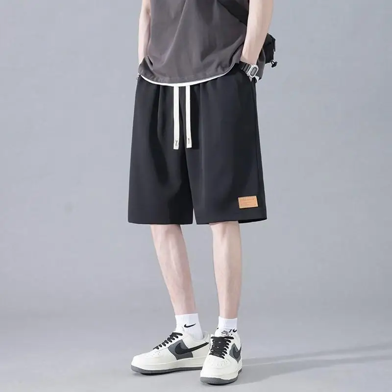 Youth Ice Shreds Men 2024 Summer Trend All-match Loose Thin Style Breathable Solid Color Elastic Waist Affordable Casual Shorts