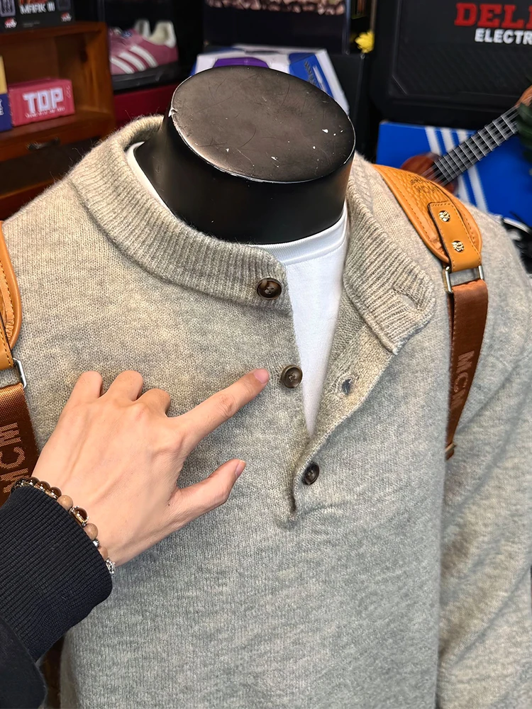 

Вязаный свитер в американском стиле ретро Генри Ne, мужской тяжелый осенний высококачественный базовый слой CleanFit, мягкий, удобный, длинный...