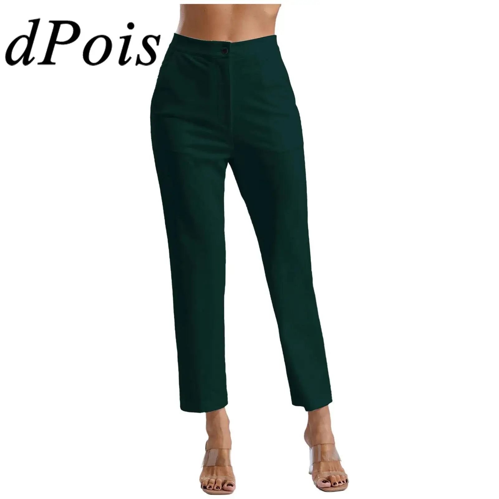 

Womens Elegant Office Work Pants OL Commute Wear Side Pockets Solid Color Trousers for Daily Casual Commuting Woman's Pants