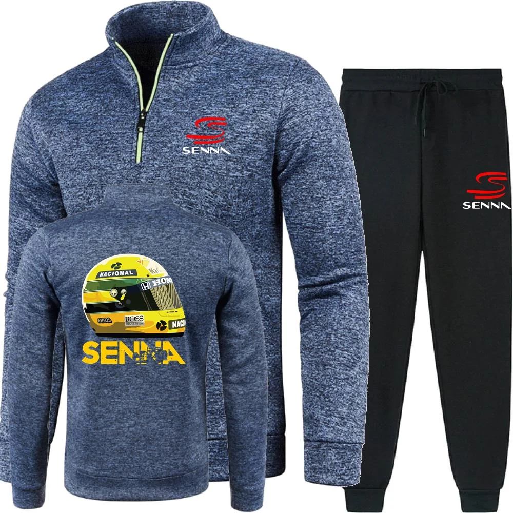 Picture 5: Mens Pullover Sportswear Ayrton Senna Drive Men 2Pcs Sets Hoodies Pants Sweatshirts Half Zipper Soft Fleece Turtleneck Sweater